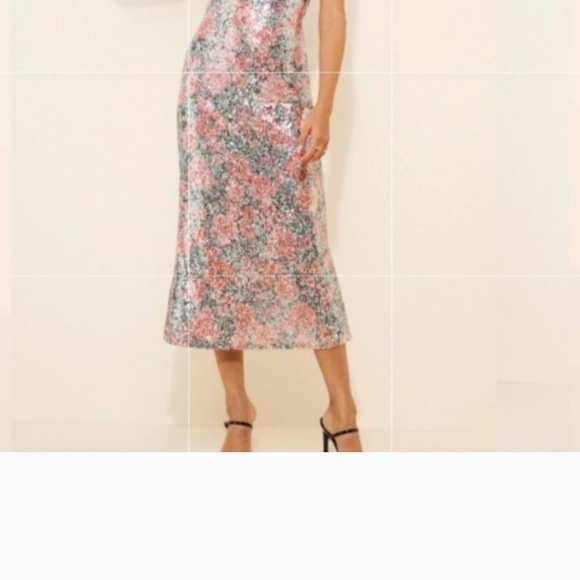 For Love & Lemons Pink Multi Sequin Floral Backless Midi Dress Never Worn. - Picture 3 of 6